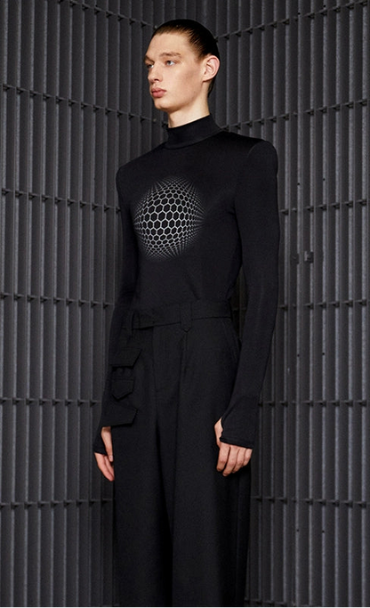 ANNAKIKI black space geometric print long sleeve top-RIMURU.