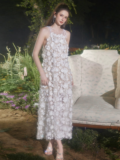 Wardrobes by Chen Elegant Off white Sleeveless Flower Wedding Dress-Babie