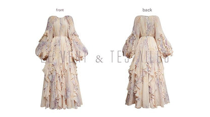 LE VENT&TES AILES floral print silk resort summer vacation maxi dress-GWEN