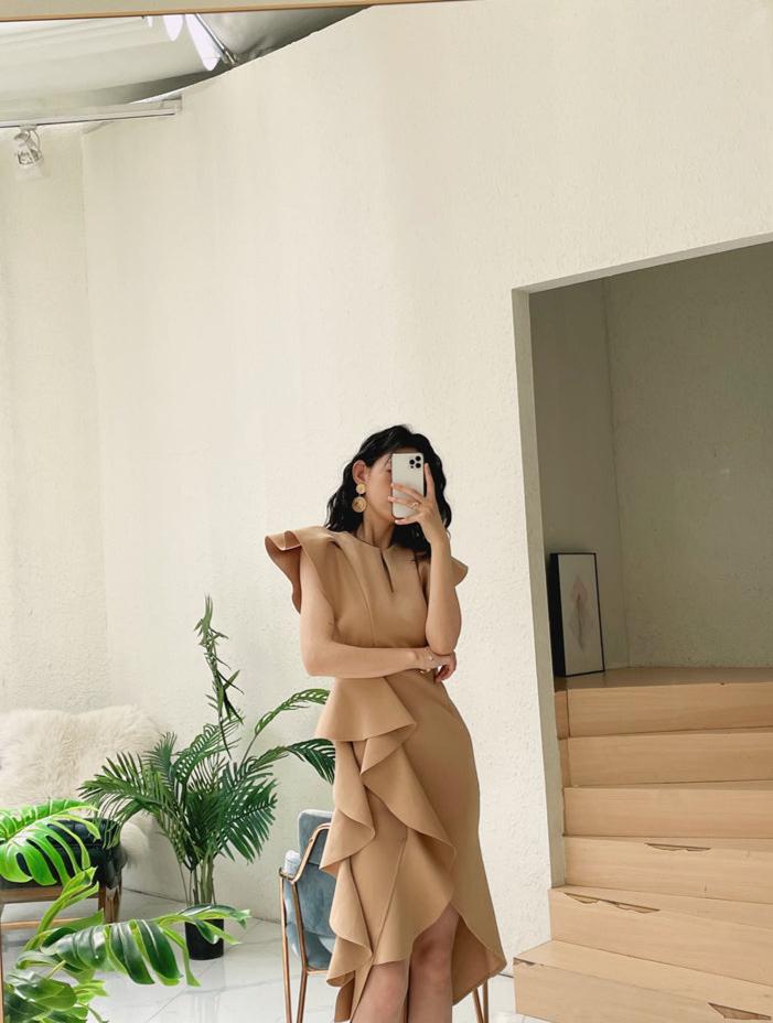DOLLY Luxury V-Neck Short Sleeve High waist Slim Fit Irregular Hem Date Dress-LISA