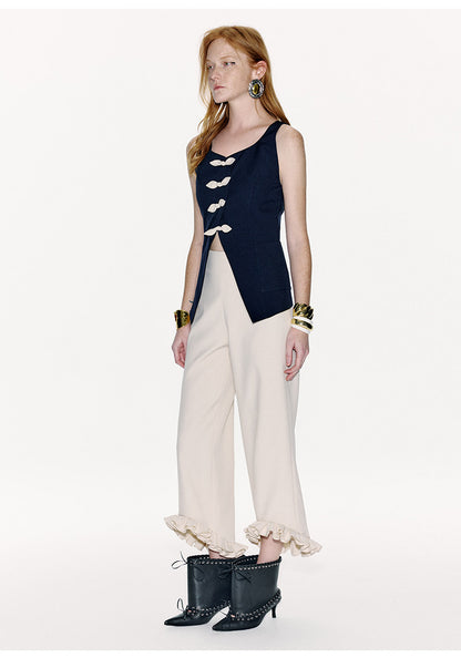 ATELIER MISS LU Genuine Hem Multilayer Rolled Straight Cropped Pants - JONAS