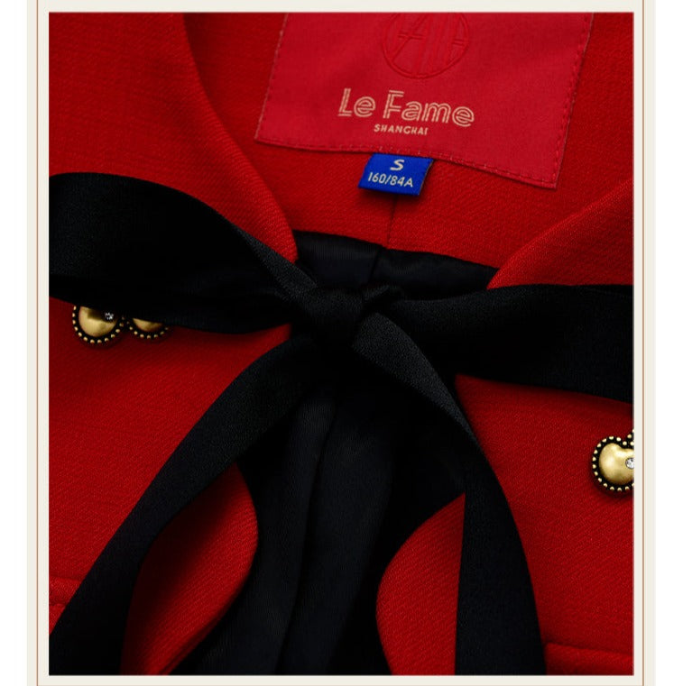 FAME cherry red elegant high end bow autumn coat jacket - Milly