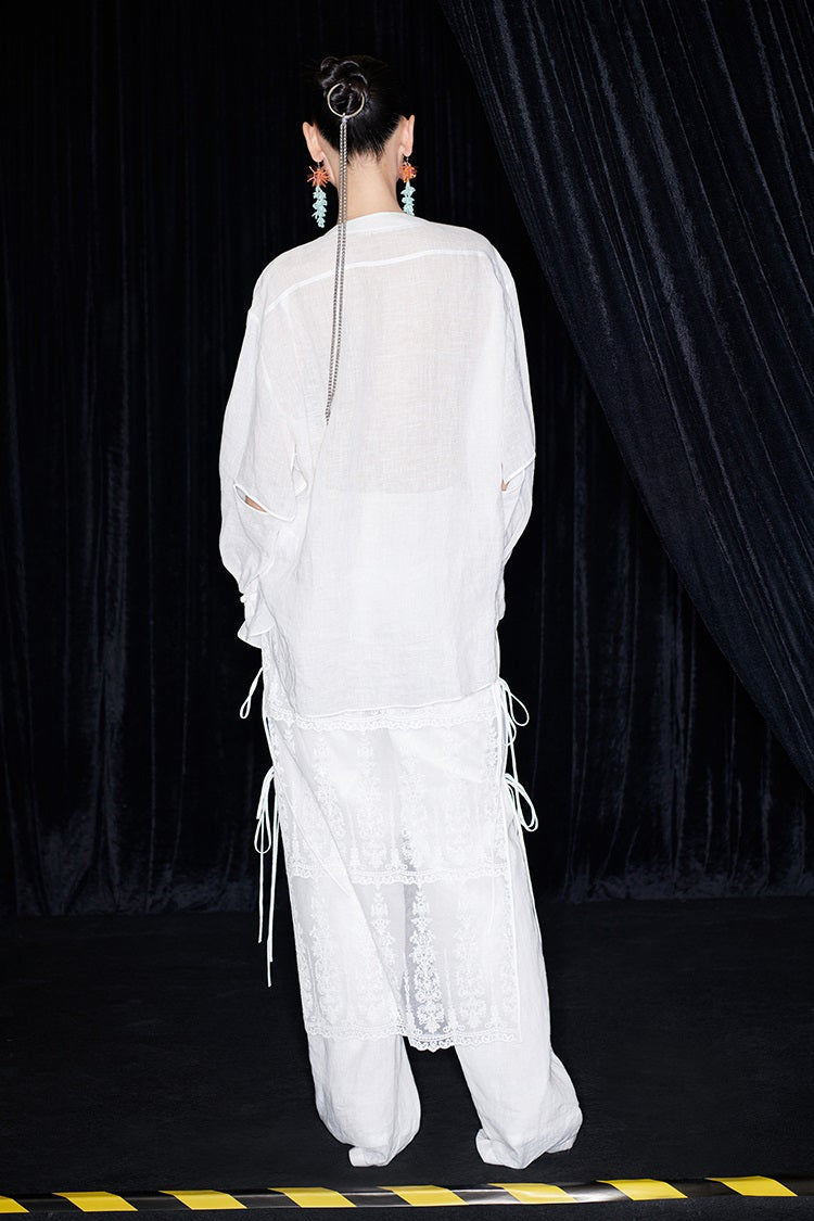 M essential Mackay designer Zen One Linen layered lace-up top - ANTSY.