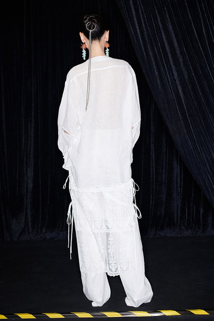 M essential Mackay designer Zen One Linen layered lace-up top - ANTSY.