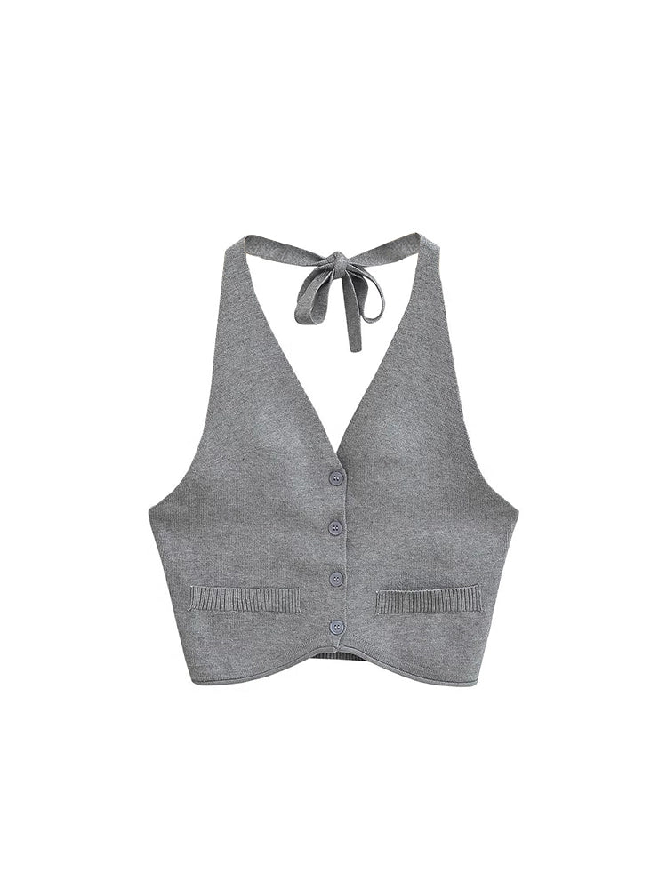 Le Palais Vintage Summer knitted vests halterneck suspenders- ROBBIE.