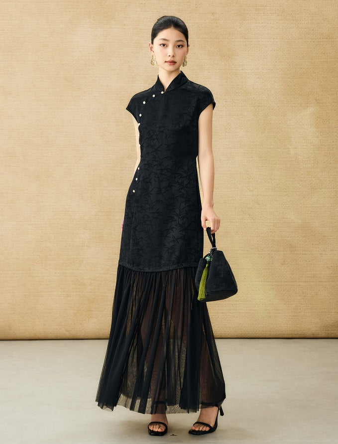 HECO Chinese Modified Diagonal Stand-up Collar Cheongsam ress- OWEN.