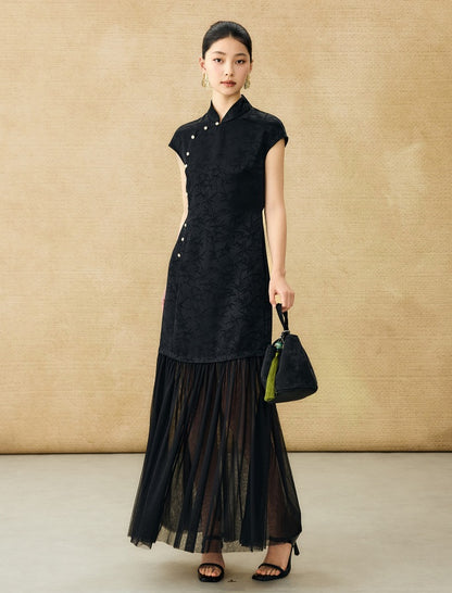 HECO Chinese Modified Diagonal Stand-up Collar Cheongsam ress- OWEN.