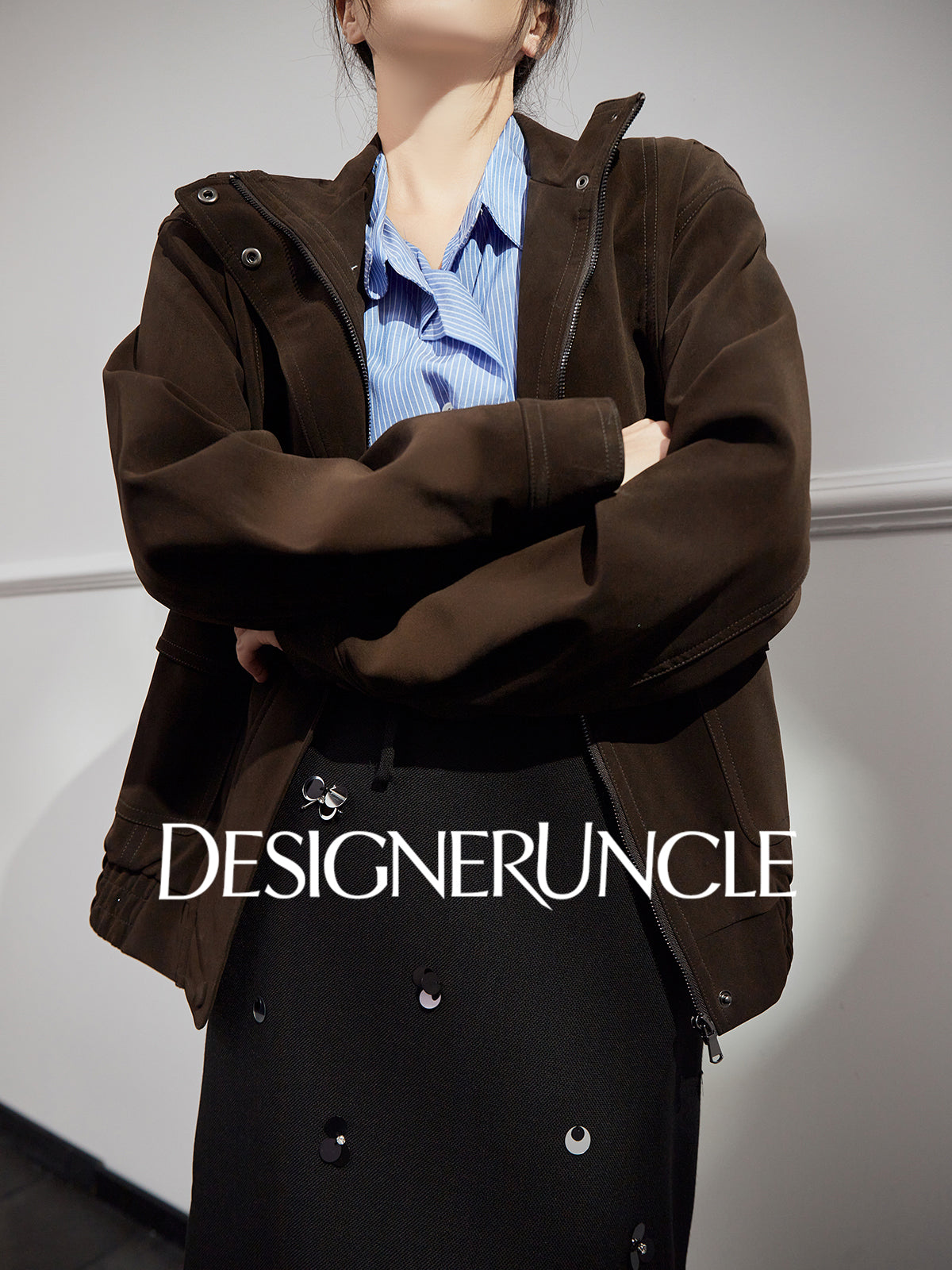 DGU|Dark Coffee Top Women's Autumn New High-end Retro Loose Slimming Versatile Casual Top - STICK ?