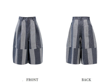 ZHUCHONGYUN striped splicing voluminous cotton and linen blend loose pants-CONAN.