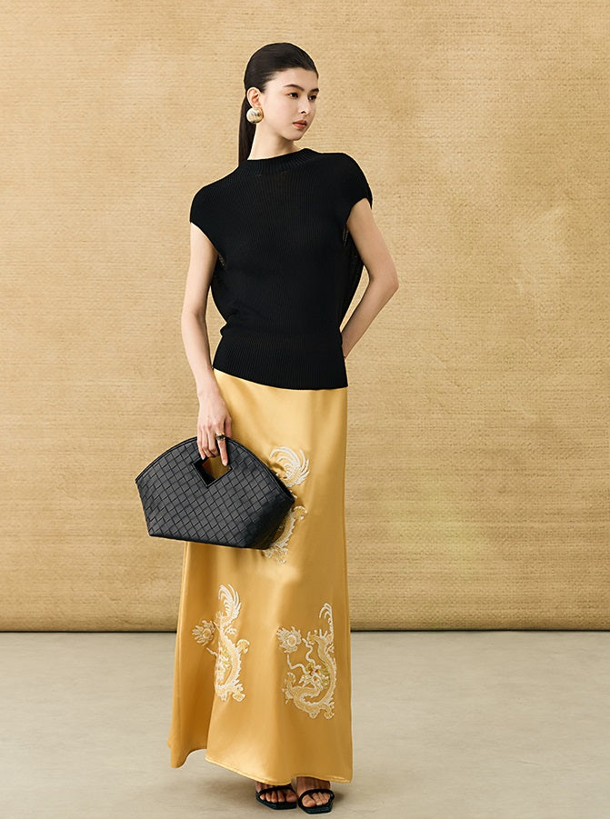 HECO Chinese comfortable neck sleeveless knitted T-shirt - QUEEN.