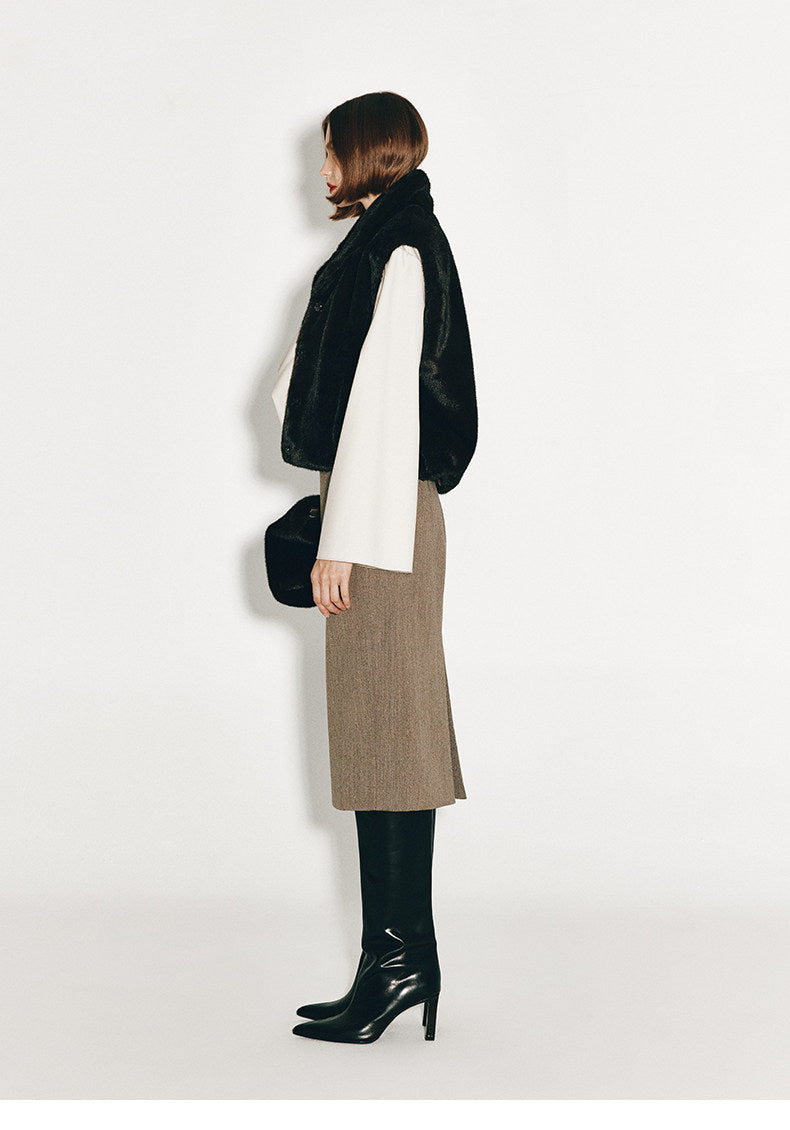 ATELIER MISS LU New Swing-neck Design Worsted Sheep Wool Top - NATE