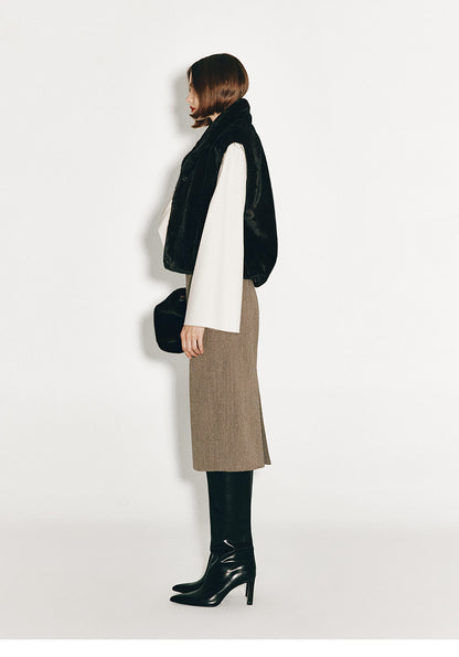 ATELIER MISS LU New Swing-neck Design Worsted Sheep Wool Top - NATE