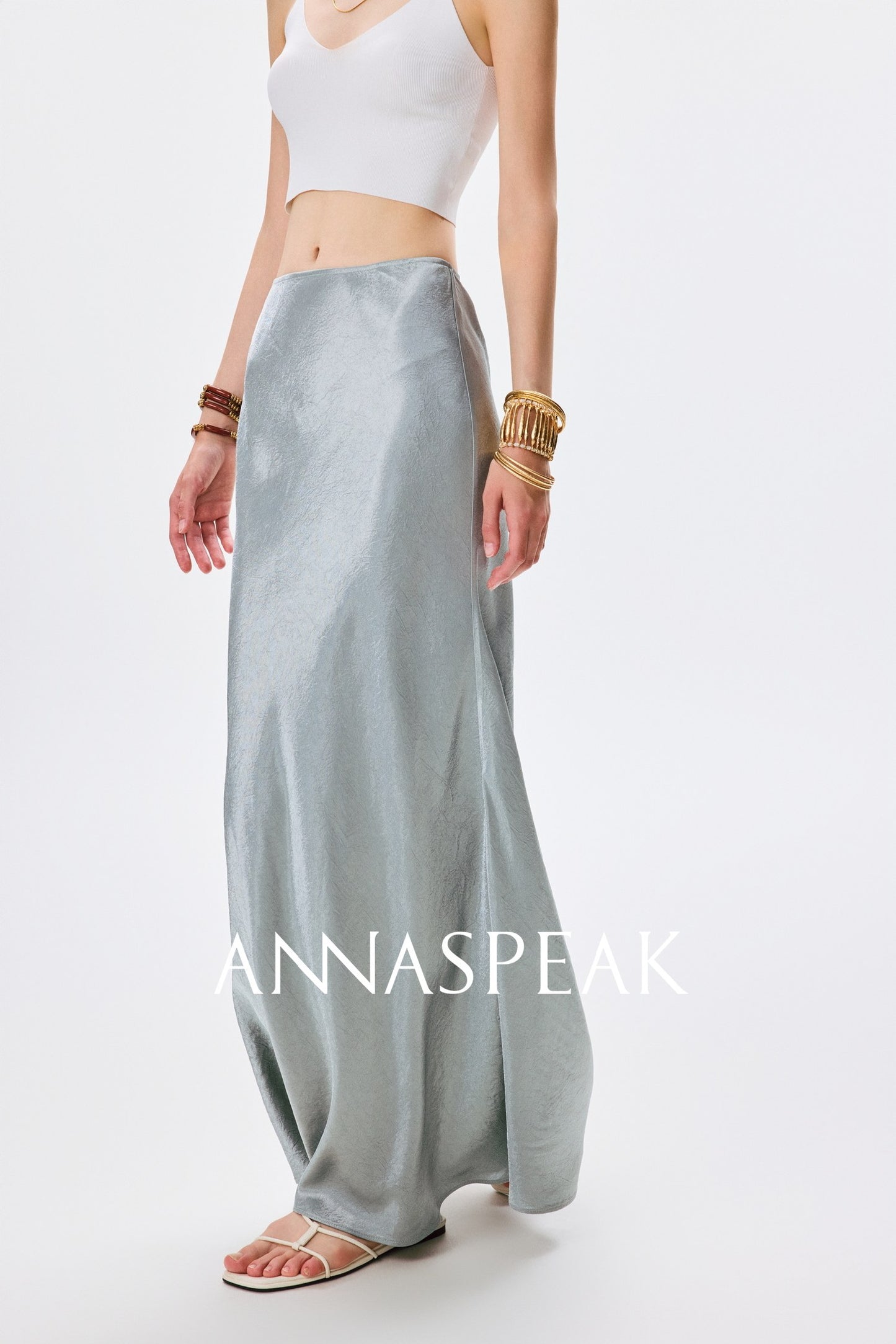 ANNASPEAK cut slightly wrinkled NAIA acetic acid slimming top mermaid skirt-NANA.