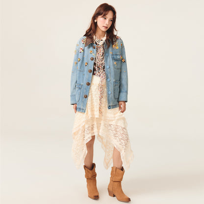 FAME Bahn-style floral beaded denim jacket  - LYLA