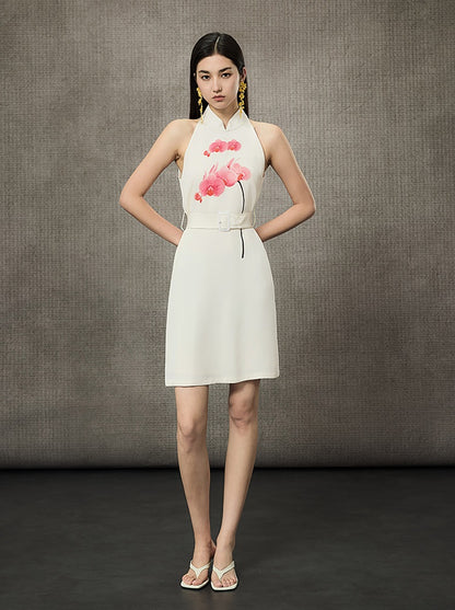 HECO Phalaenopsis Print Sleeveless Belted Short Dress  - QUITE.