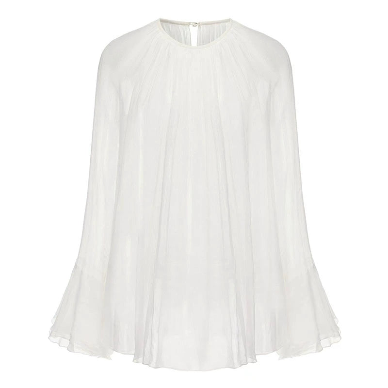 ATELIER MISS LU layered pressed pleated design sheer mulberry silk top - ROSALIE