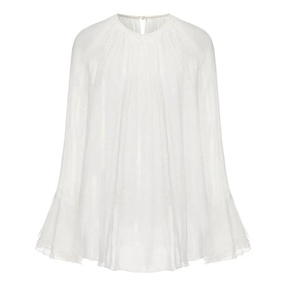 ATELIER MISS LU layered pressed pleated design sheer mulberry silk top - ROSALIE