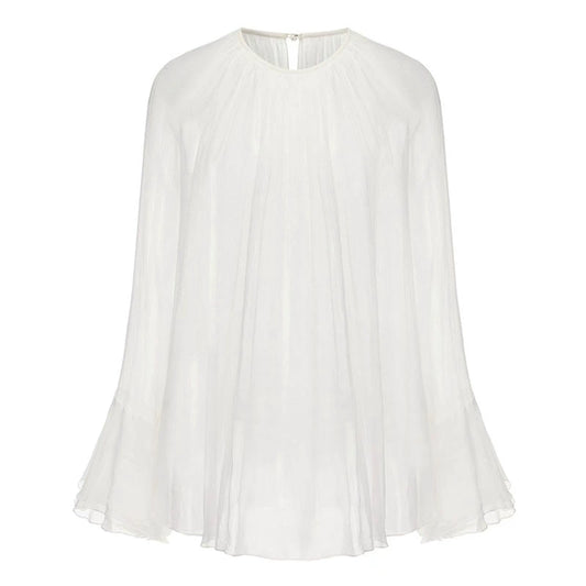 ATELIER MISS LU layered pressed pleated design sheer mulberry silk top - ROSALIE