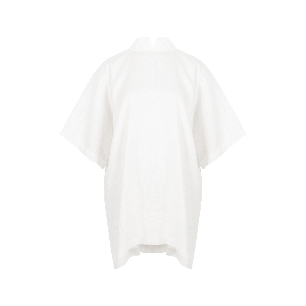 TUYUE White Linen Stand Collar Buckle Silhouette Top - RIAN.