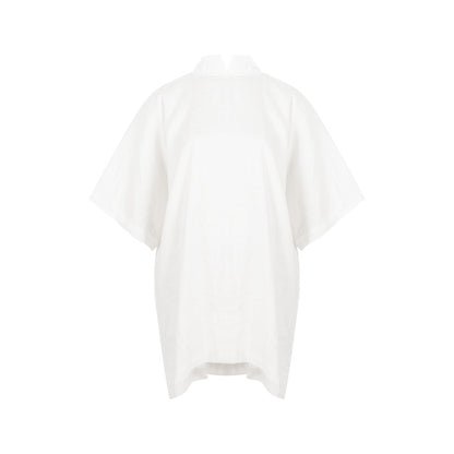 TUYUE White Linen Stand Collar Buckle Silhouette Top - RIAN.