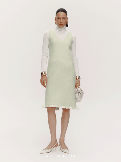 ATELIER MISS LU Bow Patchwork Sheep Wool Dress - SHANE.
