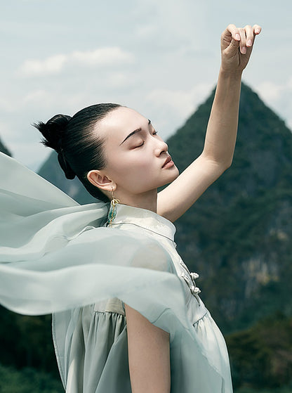 HECO [Feng Wu Clear Sleeves] New Chinese Standing Collar Buckle Flowing Dress- CLOAK.