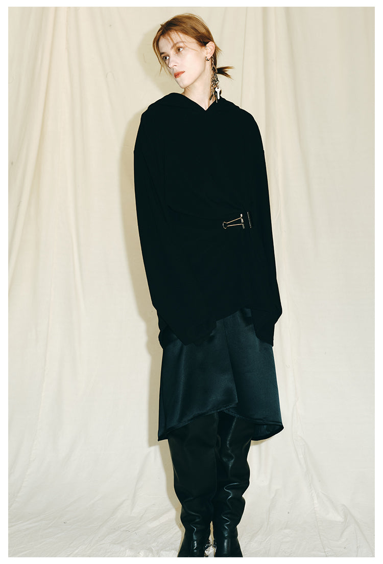 Autumn Winter luxury hoodie pinched pleated waist sweatshirt - kIC