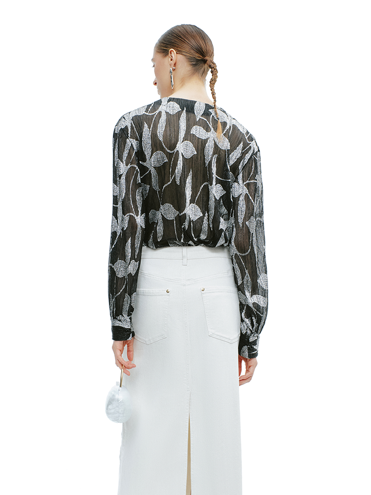 YES BY YESIR | Asymmetrical Ruffle Long Sleeve Shirt - SELVARA.