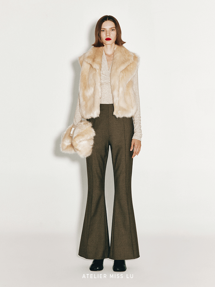 ATELIER MISS LU Retro Modern Long-legged Sheep Wool Flared Pants - HEATHER