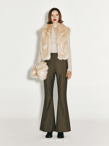 ATELIER MISS LU Retro Modern Long-legged Sheep Wool Flared Pants - HEATHER