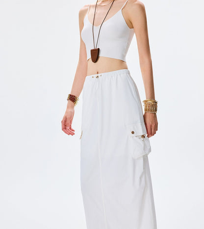 ANNASPEAK CLEANFIT Summer Cool Slit Cargo Long Skirt Drawstring Slim Skirt-OKA.