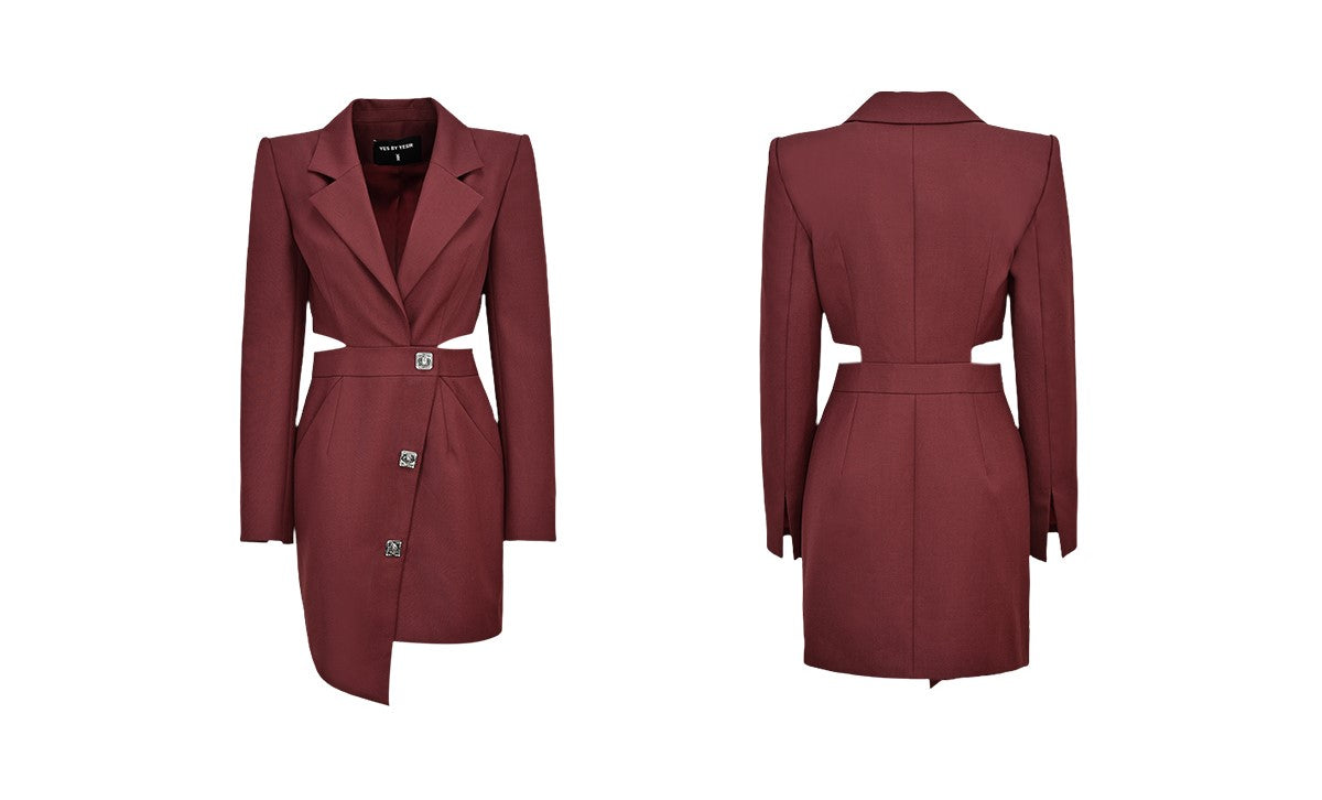 YES BY YESIR asymmetrical waistless suit dress - MENT.