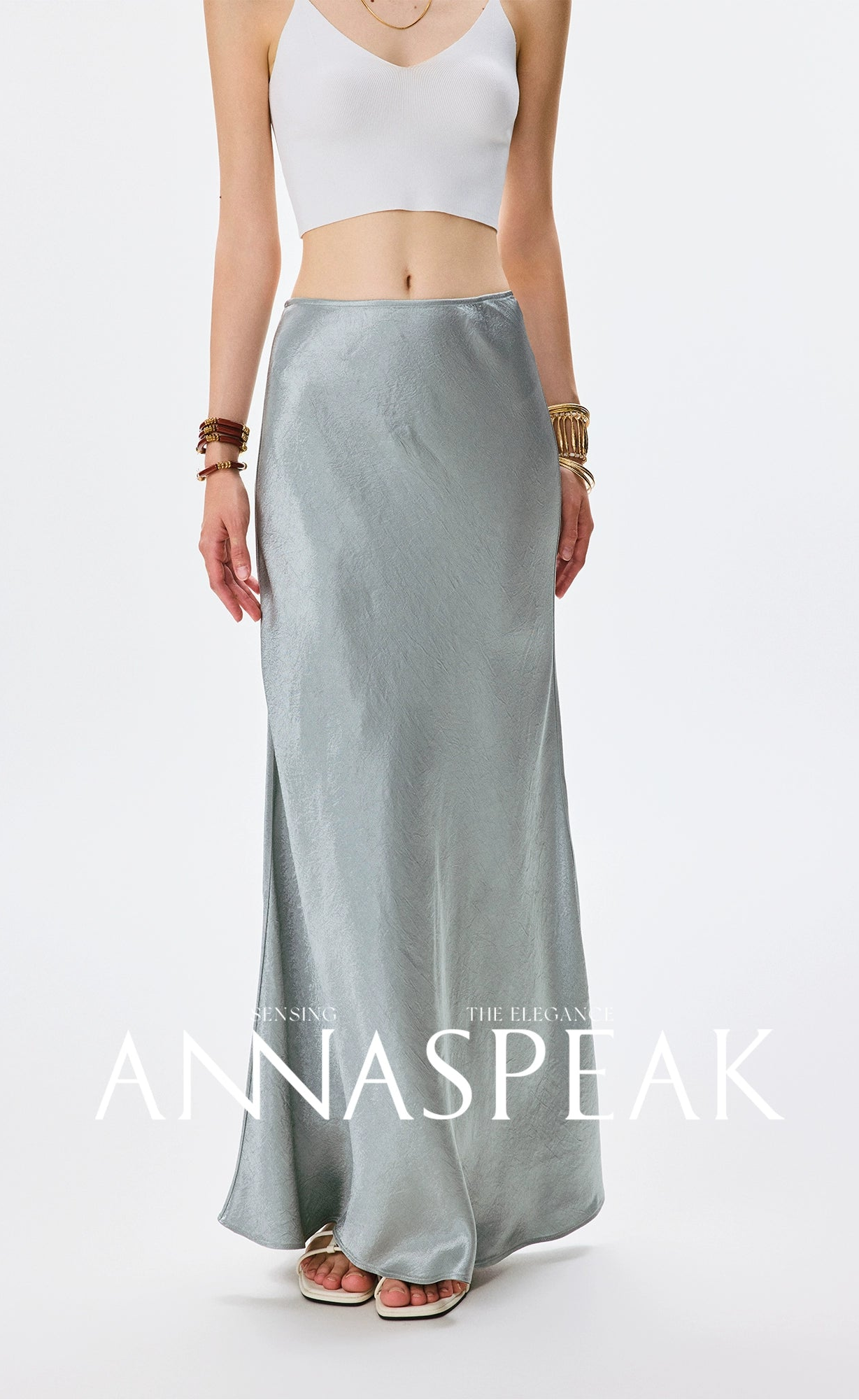ANNASPEAK cut slightly wrinkled NAIA acetic acid slimming top mermaid skirt-NANA.