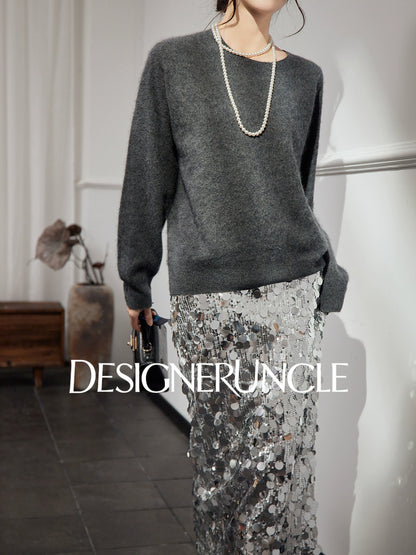 DGU "Goose Return" gray crew neck sweater loose and versatile slimming top - ALVADA.