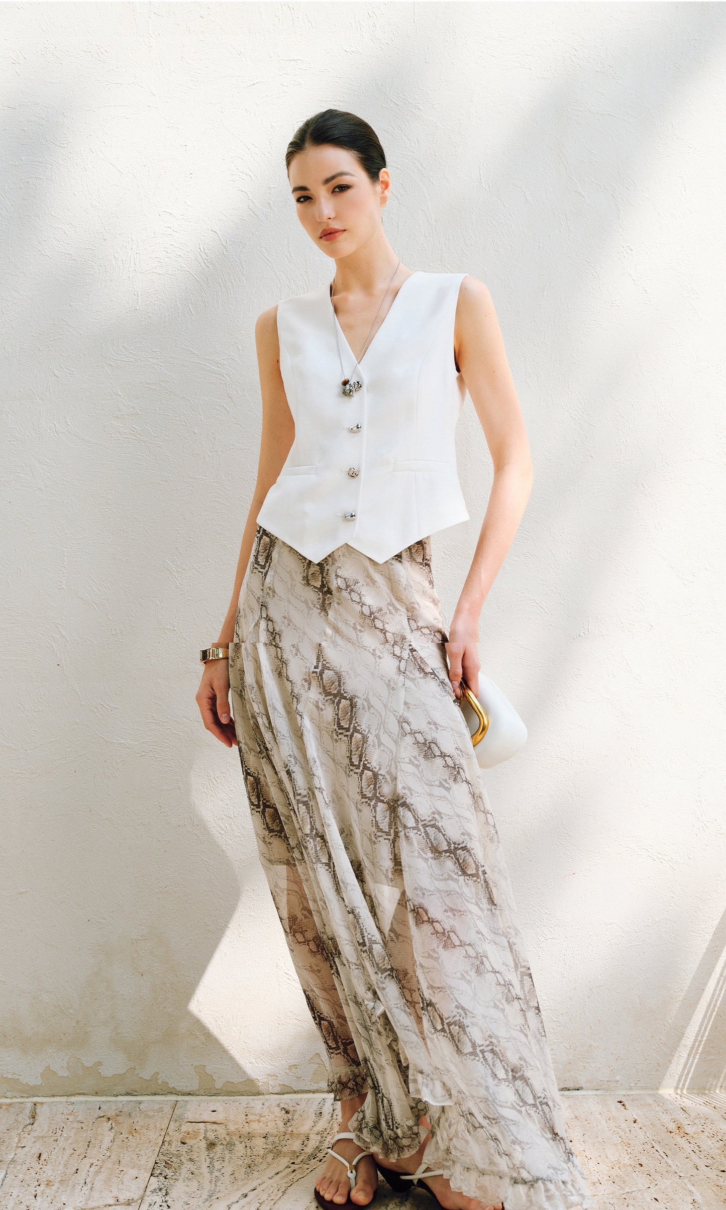 WANGXO |V-Neck Vest & Belted Straight Pants Intellectual Suit Set -NÉRA