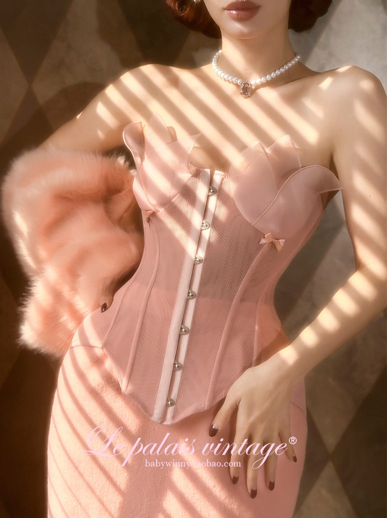 Le Palais  Peach Pie Slim Coat + Skirt Peach Pink Suit-PALM