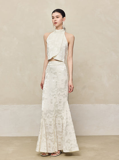 HECO Jacquard Cross Slit Pile Collar Red White Purple Crop Top Women - WORSHIP.