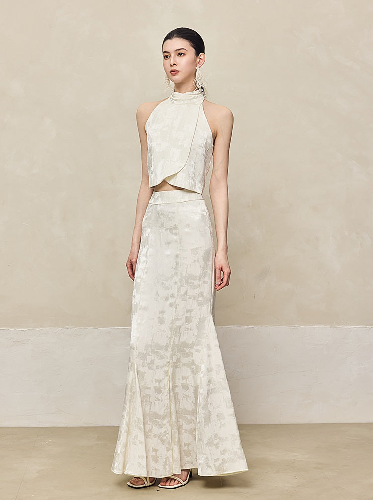 HECO Jacquard Fishtail High Waist Red Purple White Skirt Women - GRAVITY.