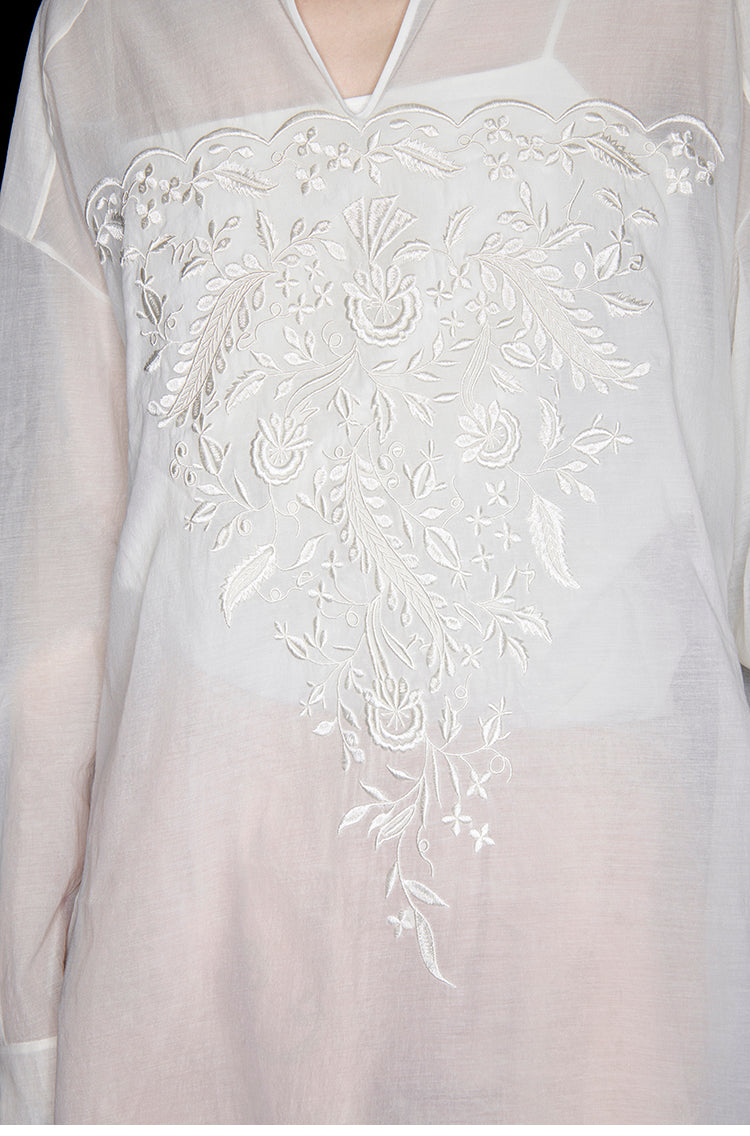 M essential Mackay designer soft-paper pale overshirt with pavement embroidery - serious.