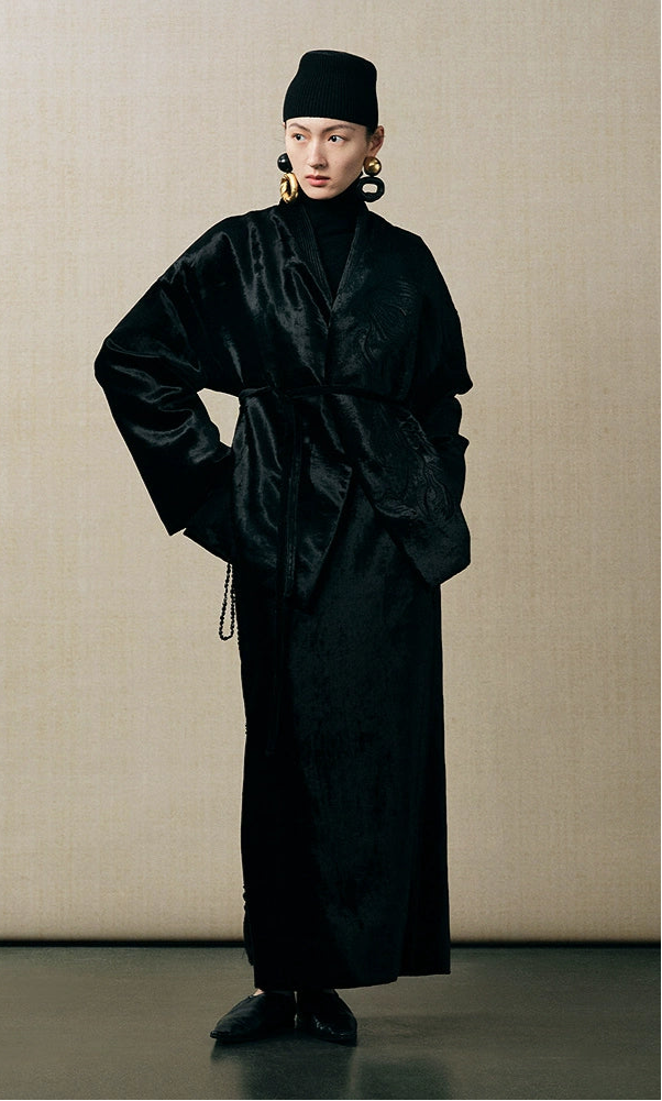 ZHUCHONGYUN velvet wrap jacket with embroidery long sleeves and a tie waist-ARTICA.