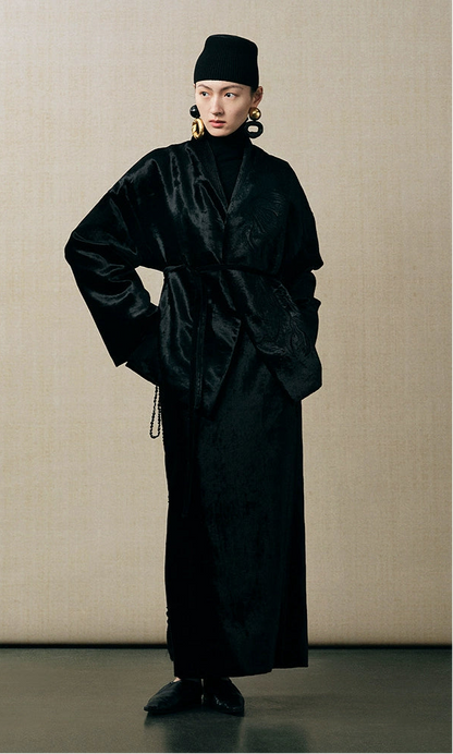 ZHUCHONGYUN velvet wrap jacket with embroidery long sleeves and a tie waist-ARTICA.