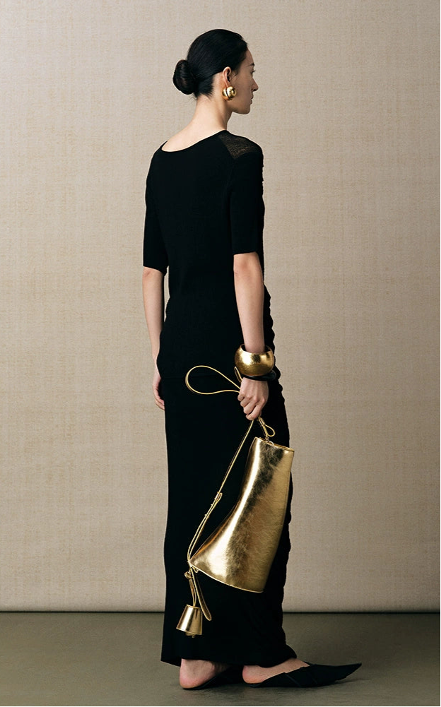 ZHUCHONGYUN  irregular hem pleated waist straight knit skirt--KUROKO.