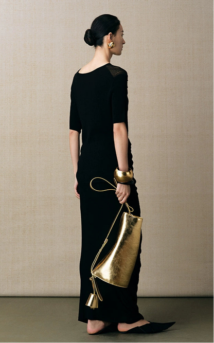 ZHUCHONGYUN  irregular hem pleated waist straight knit skirt--KUROKO.