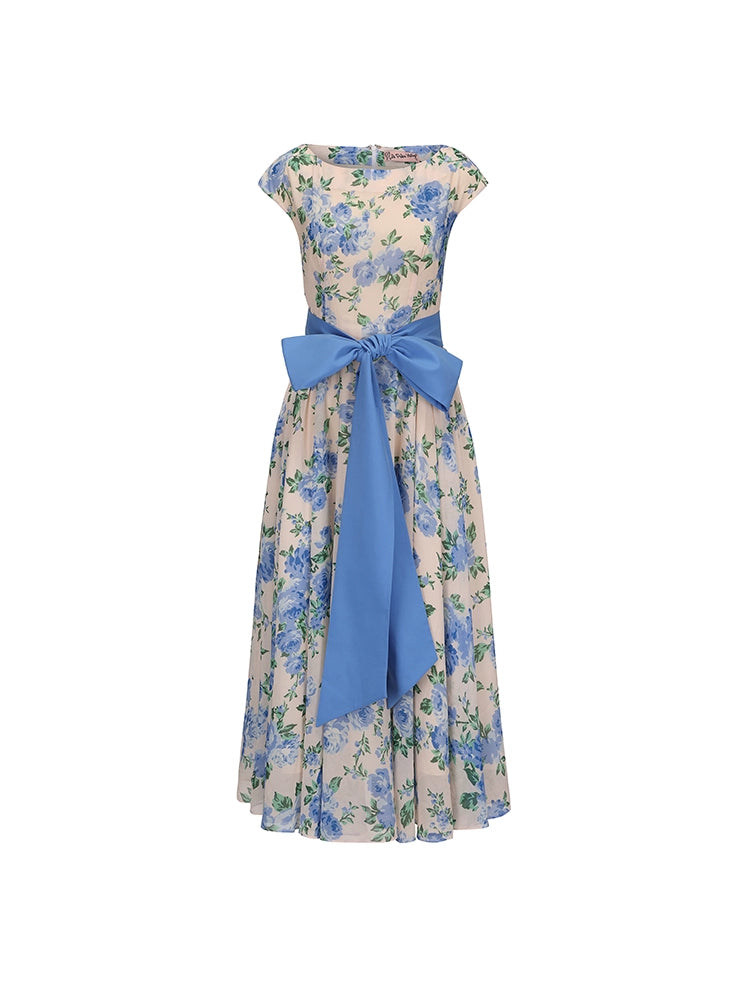 Le Palais Vintage elegant silk floral dress with a huge hem-KOTORI.