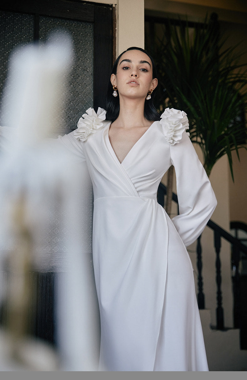 GOUDIN white wedding host evening dress-NICH.