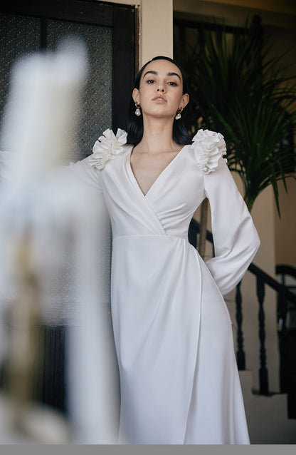 GOUDIN white wedding host evening dress-NICH.