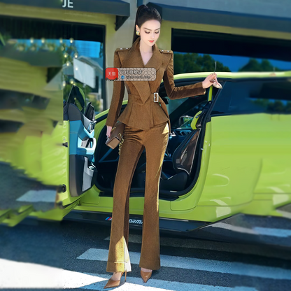 VJE Top Micro Flared Pants Two-Piece Business Style Suit-KIM.