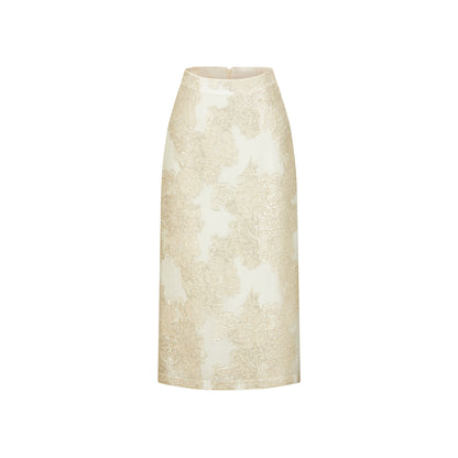 CHICHY mulberry silk national style embroidery jacquard top long skirt set-DINA