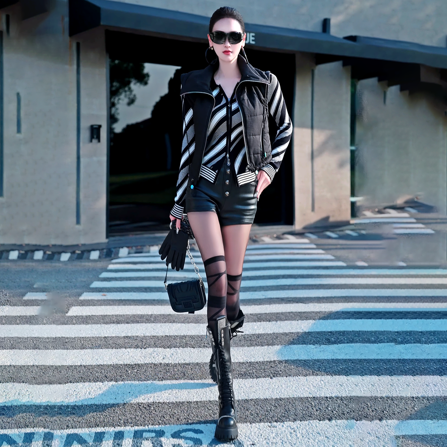 VJE Stripe Knitted Cardigan Slim Length Age-Reducing Contrast Sweater-NIN.