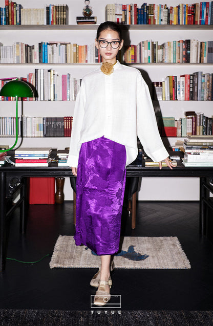 TUYUE imperial purple satin woven wavy side skirt - JOSHUA.